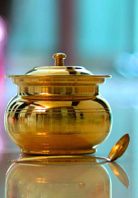 Gold Brass Ghee Pot