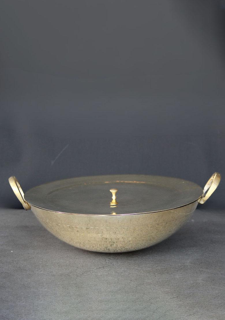 Gold Brass Kadahi With Lid 1.5L