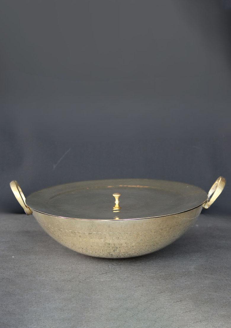 Gold Brass Kadahi With Lid 3L
