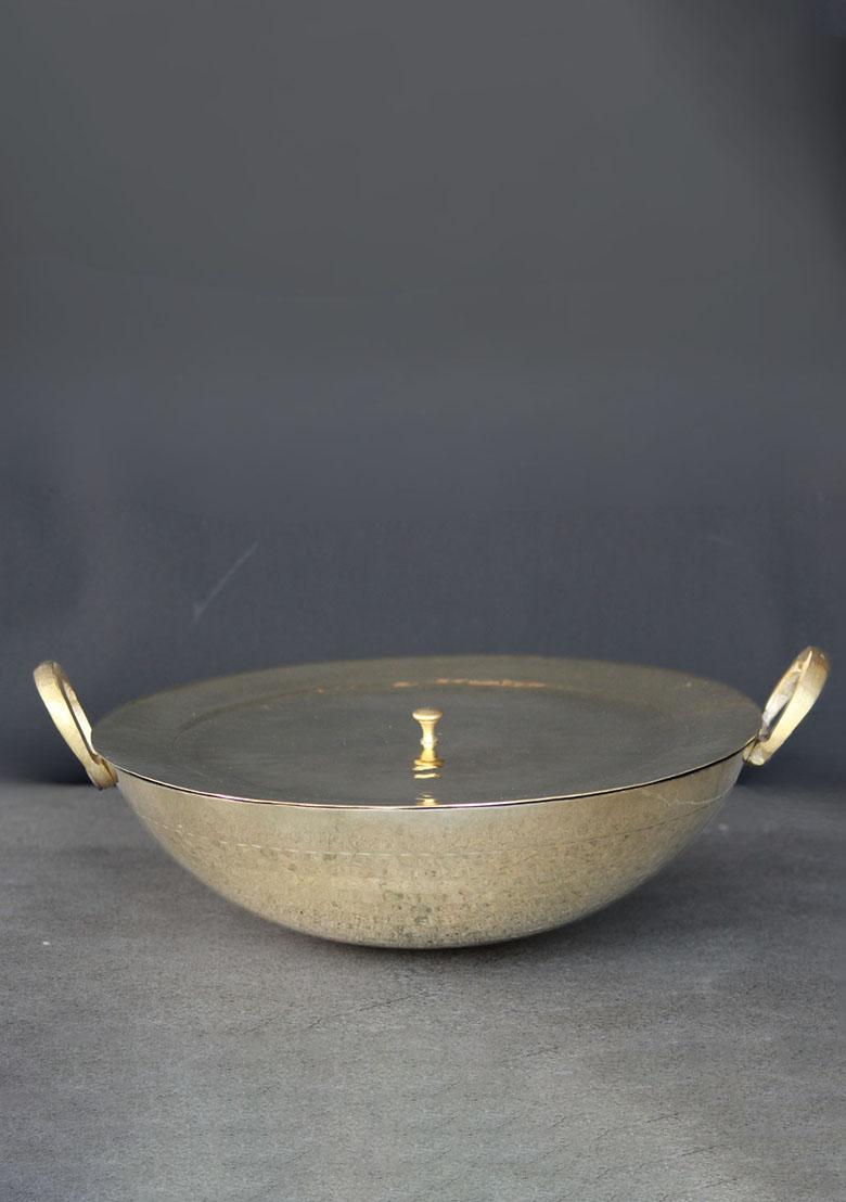 Gold Brass Kadahi With Lid 5L