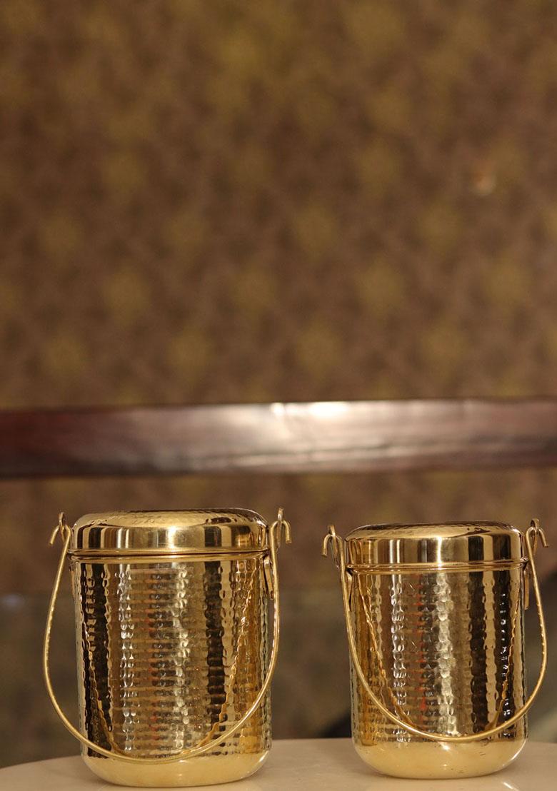 Gold Brass Milkpot With Dolu and Milk Can 2L