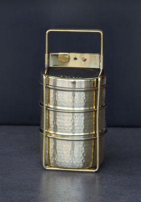 Gold Brass Tiffin Box 3 Box