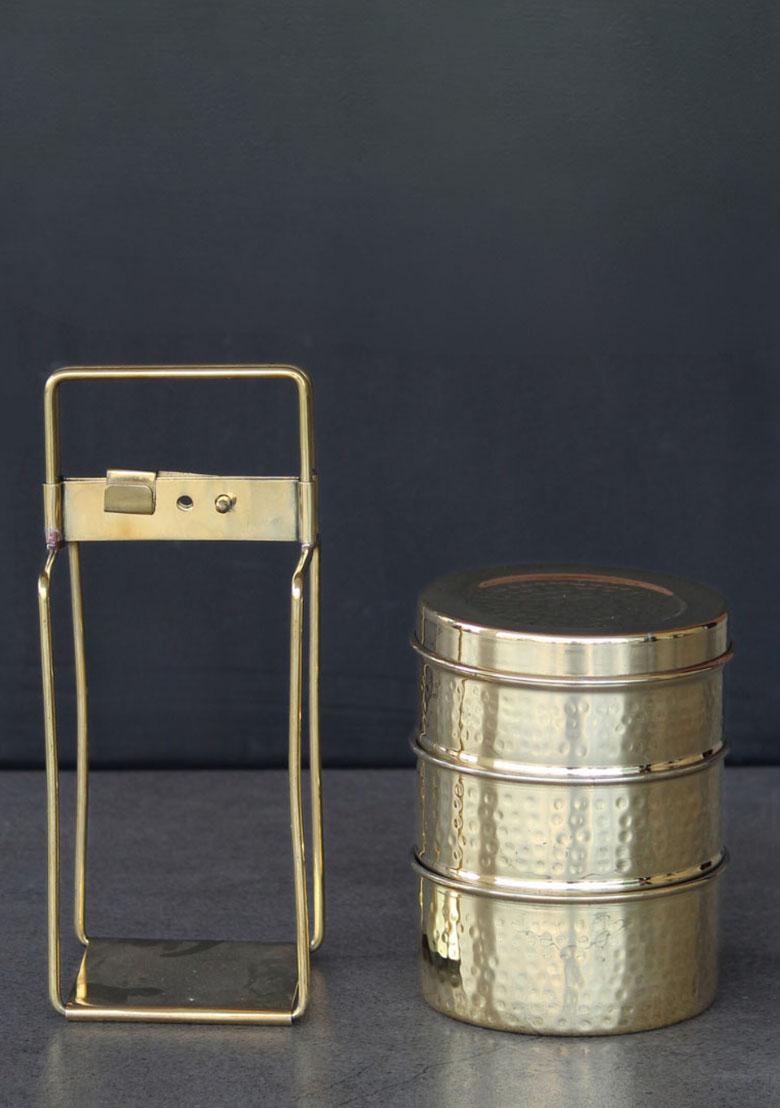 Gold Brass Tiffin Box 3 Box