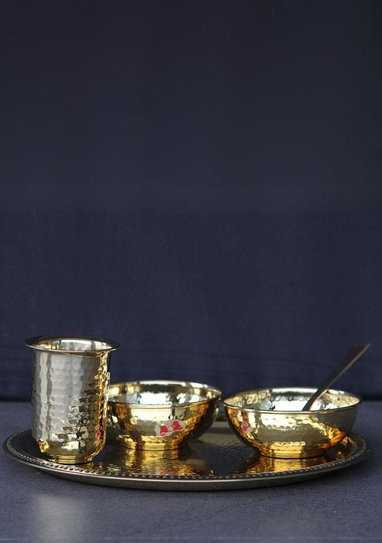 Gold Hammered Brass Plate Set