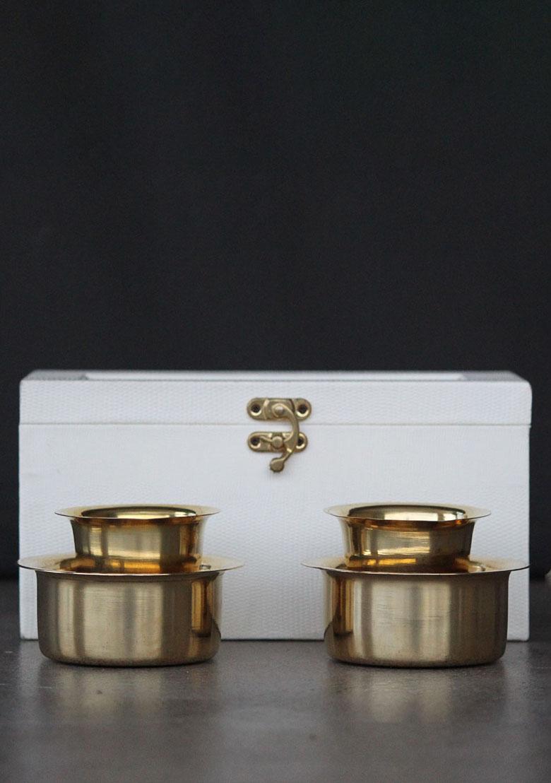 Gold Brass Coffee Davara Tumbler In Gift Box