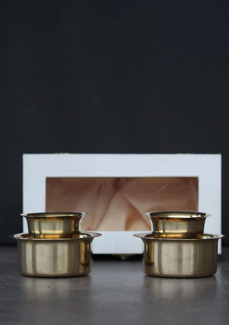 Gold Brass Coffee Davara Tumbler In Gift Box