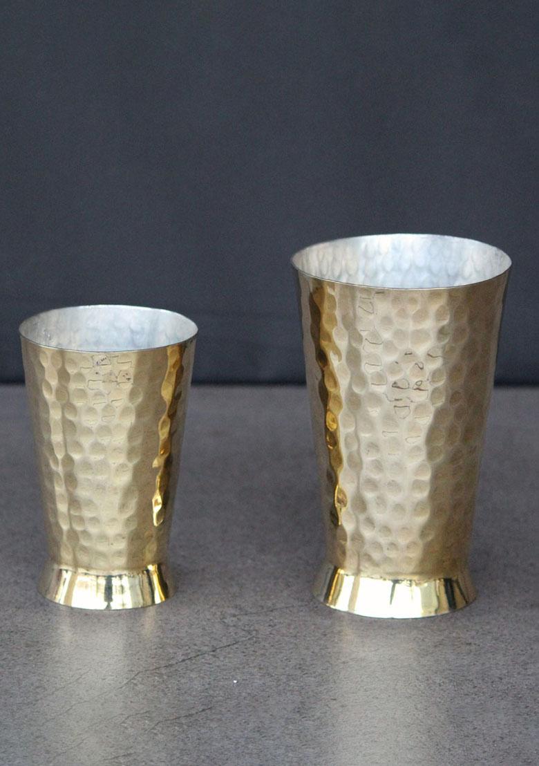 Gold Brass Glass Hammered Large