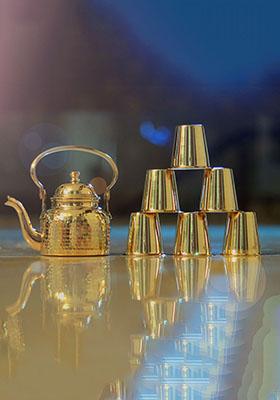 Gold Brass Teapot Set With Glasses