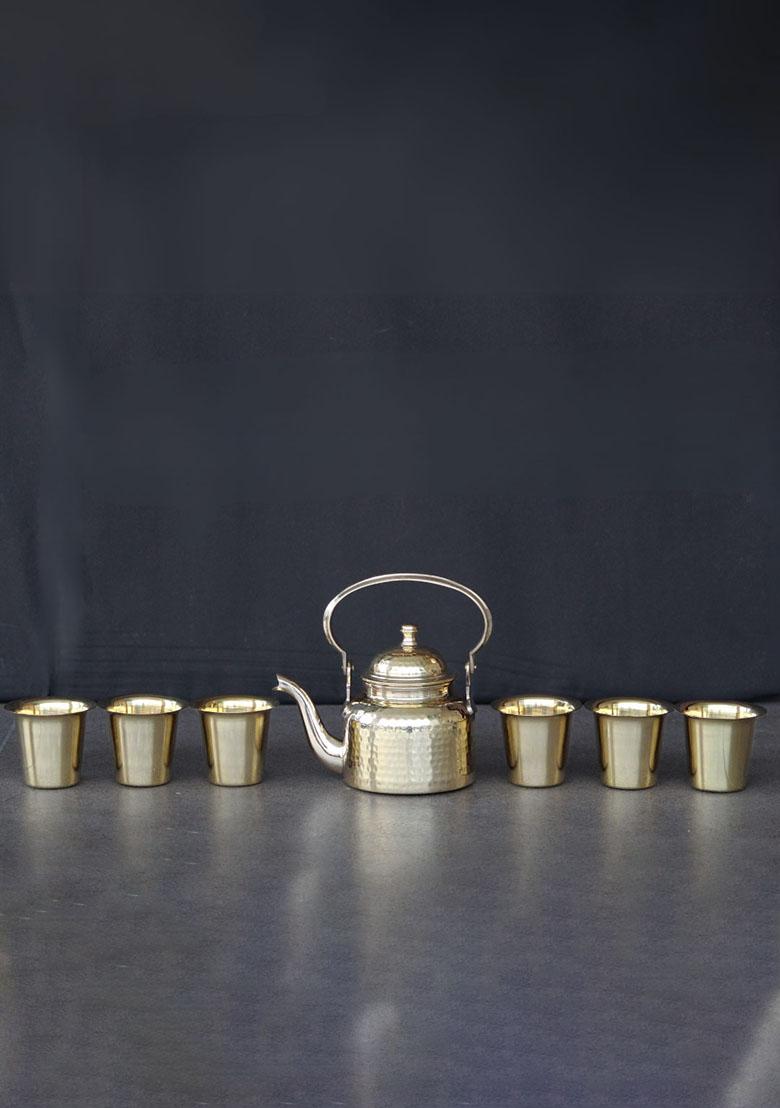 Gold Brass Teapot Set With Glasses