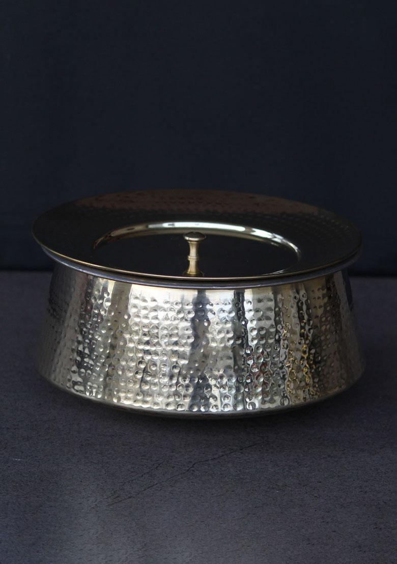 Gold Brass Mughlai Handi With Lid 2 Ltr