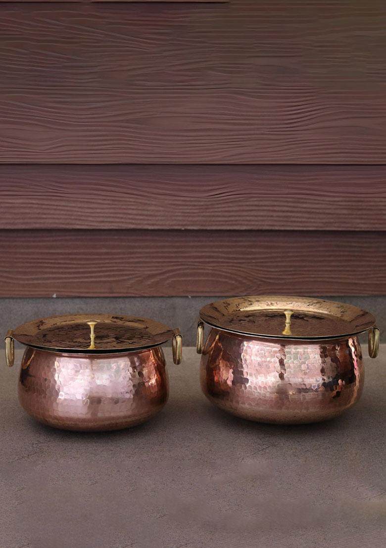 Copper Copper Mughlai Handi With Lid 6 Ltr