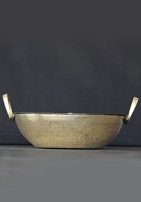 Gold Flat Brass Kadahi With Lid