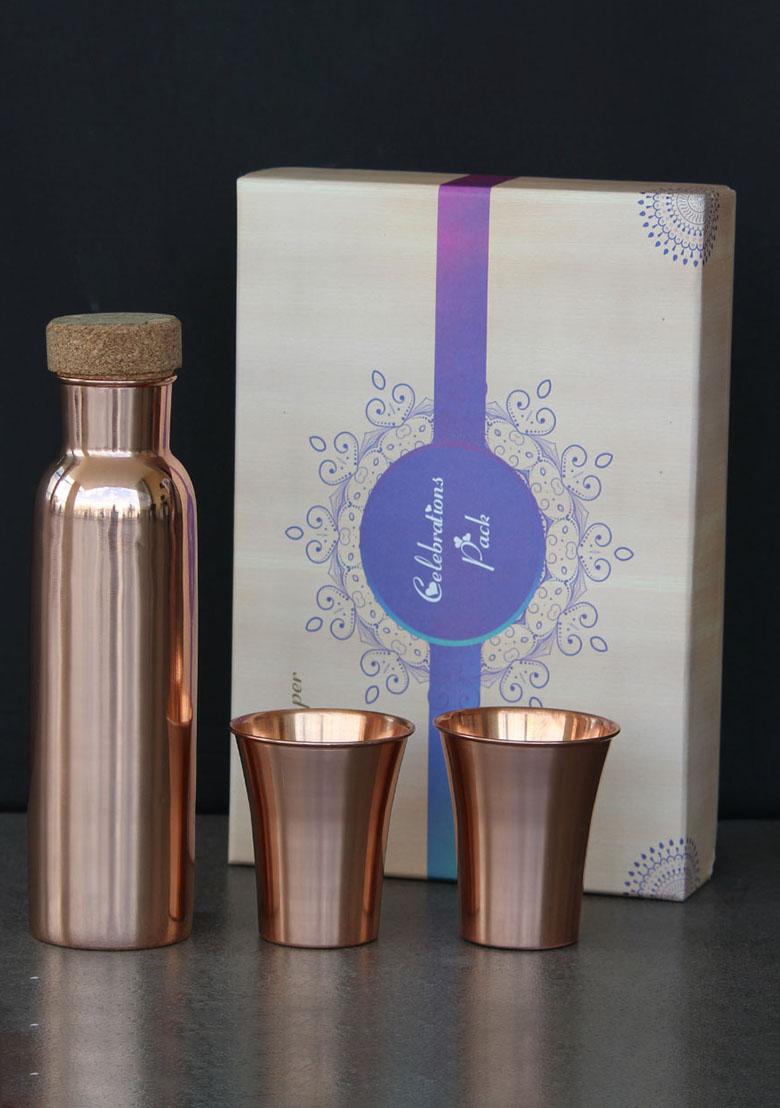 Copper Glossy Straight Copper Bottle Set