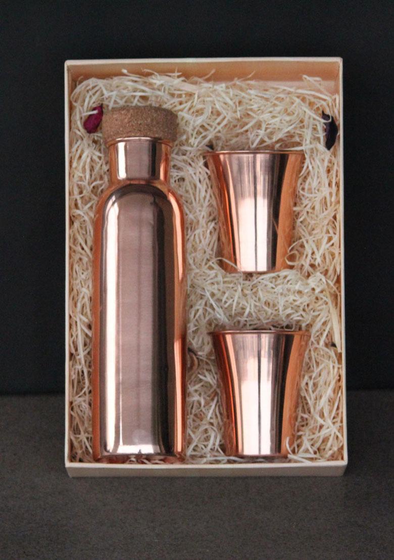 Copper Glossy Straight Copper Bottle Set