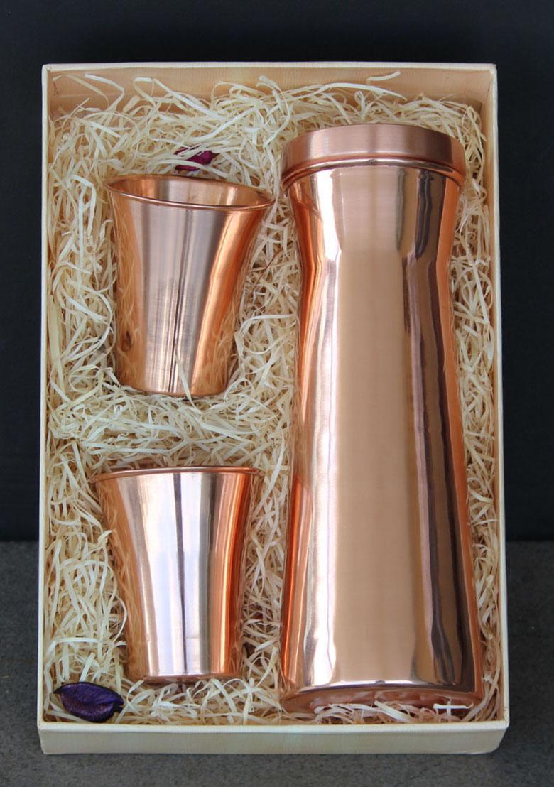 Copper Glossy Copper Flask Set