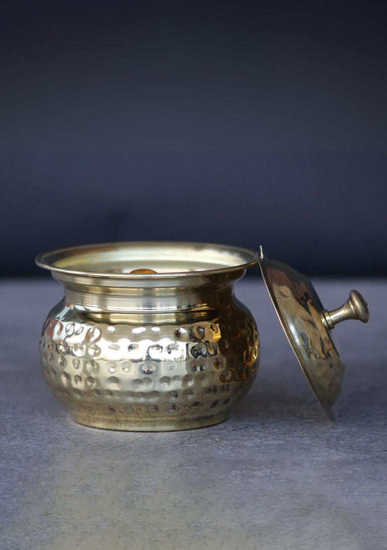 Gold Hammered Brass Ghee Pot