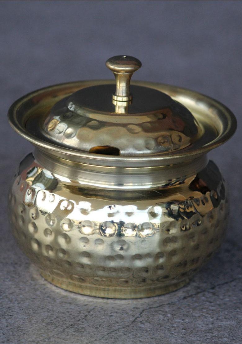 Gold Hammered Brass Ghee Pot