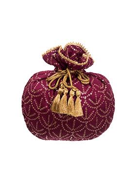 Wine Petal Embroidered Potli Bag 