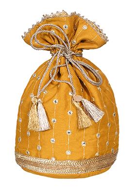 Mustard Floral Velvet Potli Bag