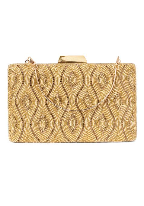 Gold Bead Embroidered Clutch 