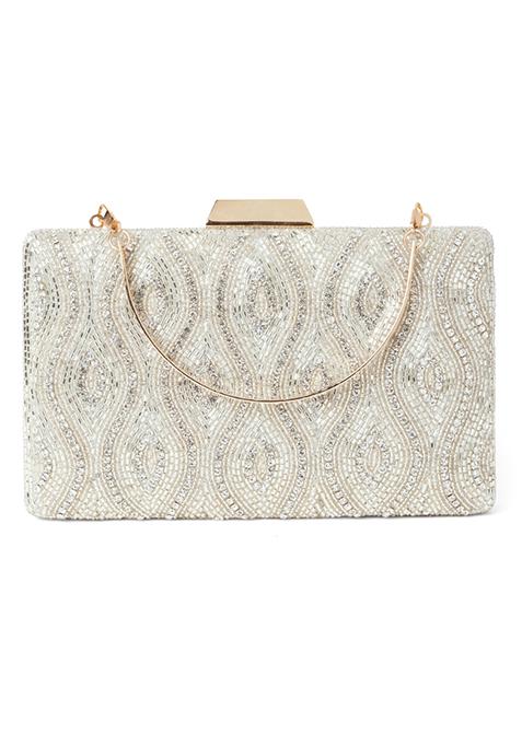 Silver Bead Embroidered Clutch