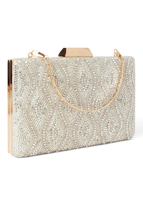 Buy Women Silver Bead Embroidered Clutch - Clutches - Indya