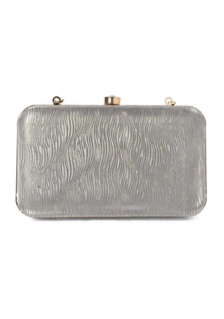 Glitter Evening Clutch with Diamante Clasp in Silver B-24