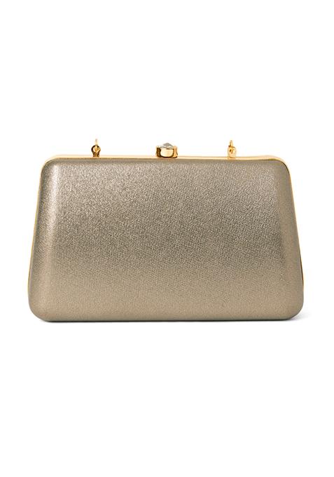 Buy Women Grey Metallic Frame Clutch - Clutches - Indya