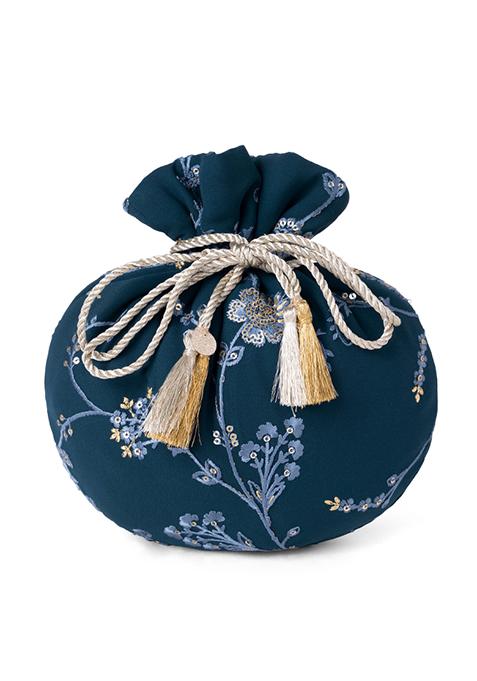 Teal Blue Floral Sequin Embroidered Potli