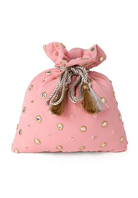 Light Pink Sequin And Mirror Embroidered Potli