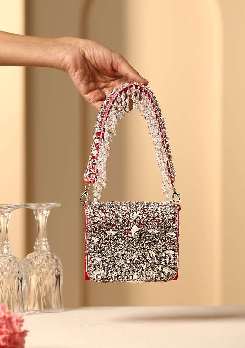 Red Crystal Embellished Nano Bag - Indya
