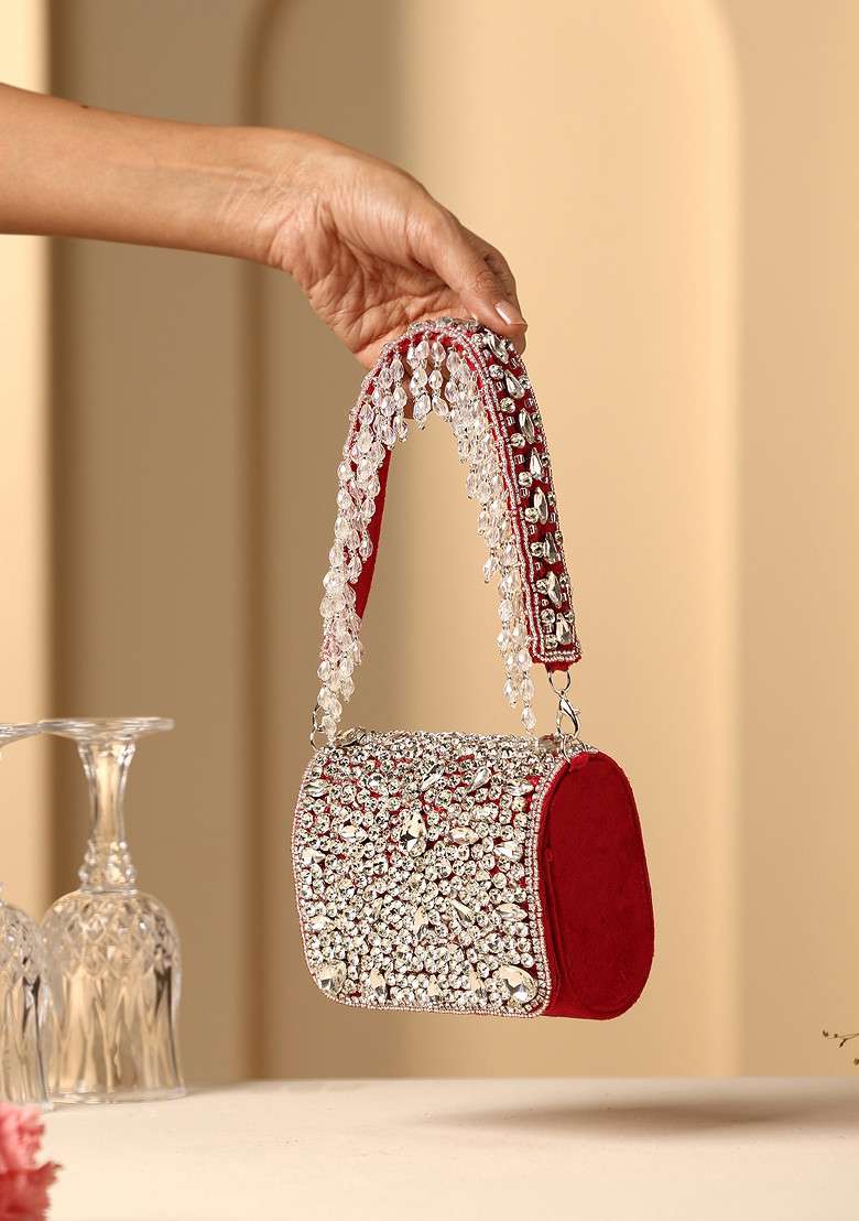 Red Crystal Embellished Nano Bag - Indya