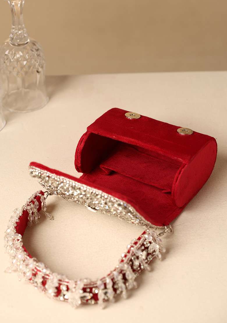 Red Crystal Embellished Nano Bag - Indya