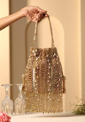 Gold Bead And Pearl Work Potli Bag