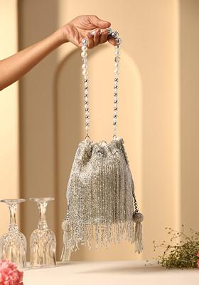 Grey Bead Work Potli Bag