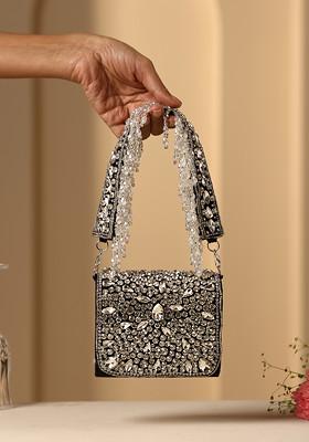 Black Crystal Embellished Nano Bag