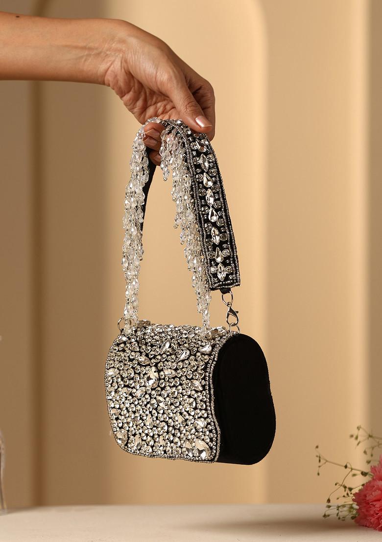 Buy Women Black Crystal Embellished Nano Bag - IBG00252 - Bags - Indya