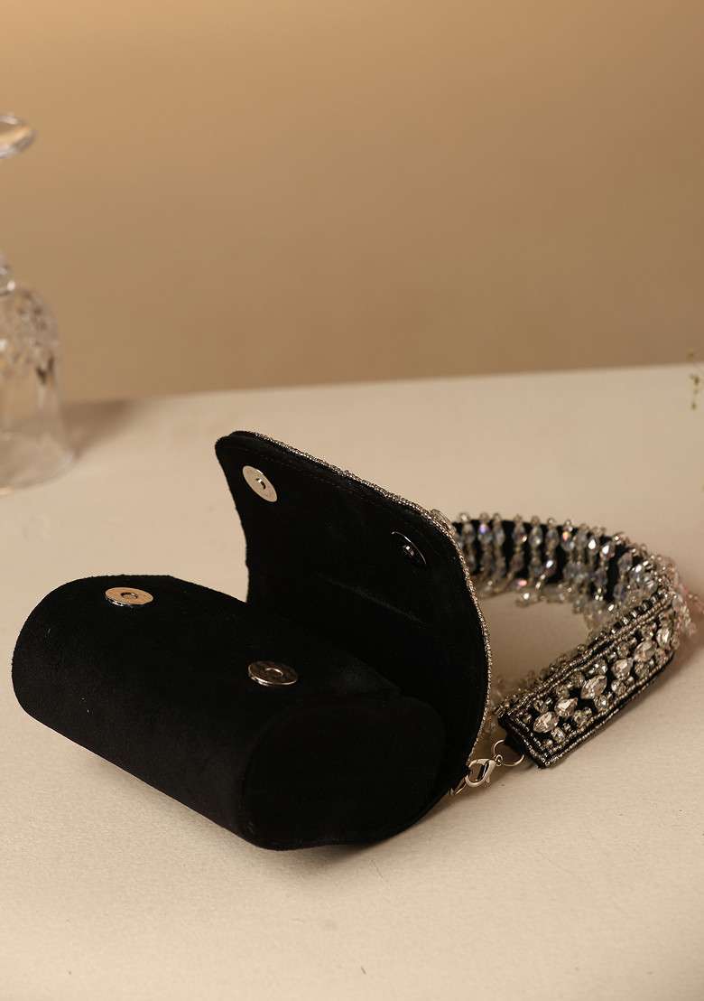 Black Crystal Embellished Nano Bag - Indya