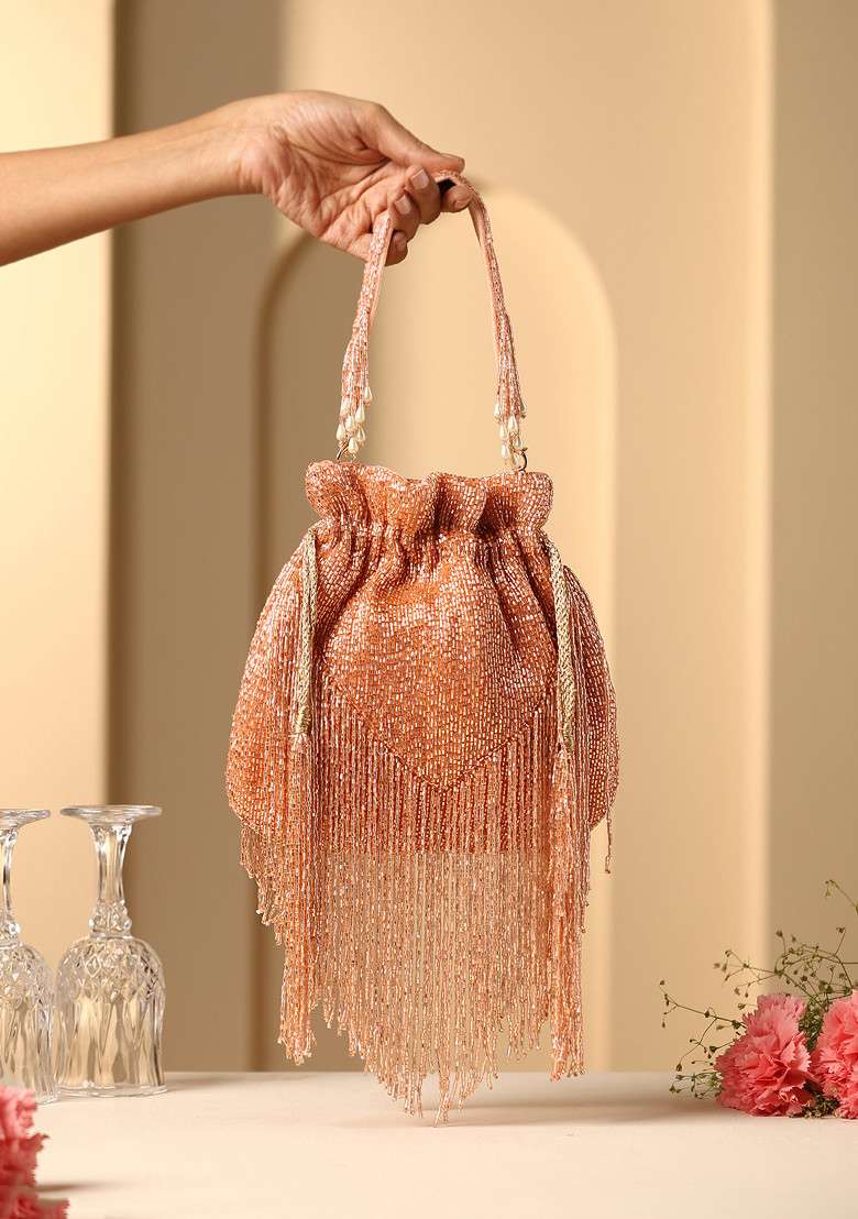 Orange Bead Work Potli Bag - Indya