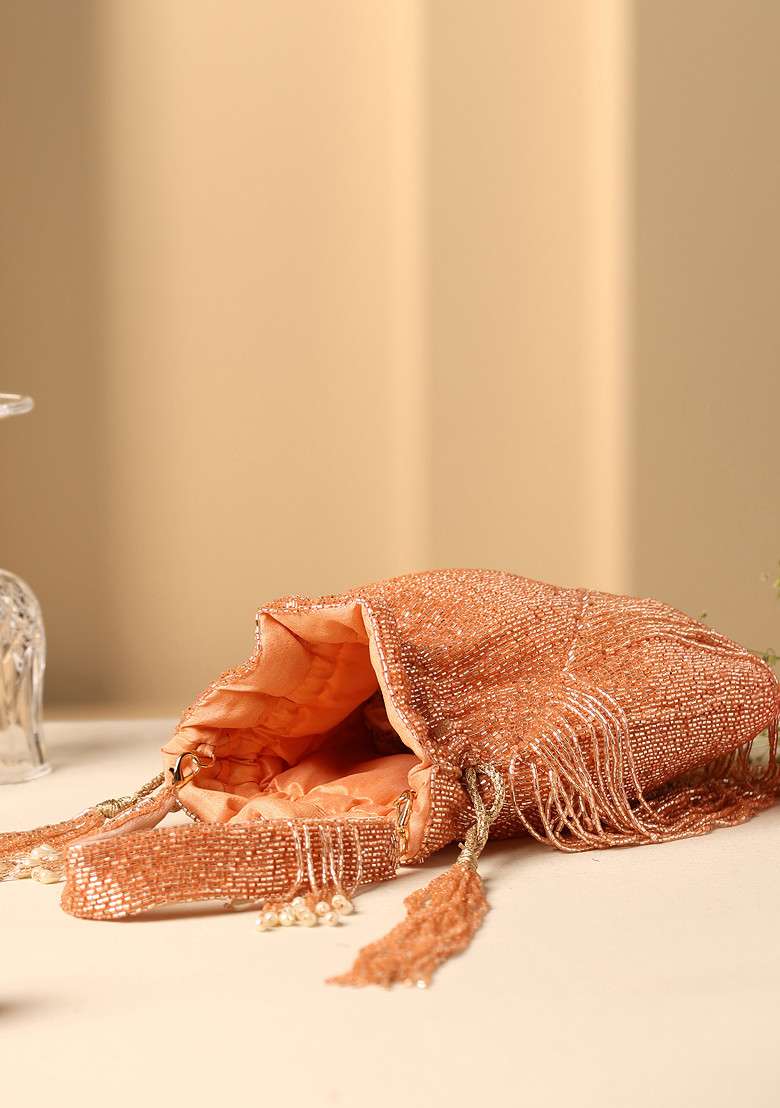 Orange Bead Work Potli Bag - Indya