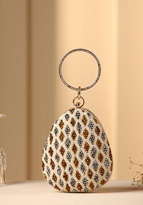 Multicolour Crystal Embellished Oval Clutch Bag