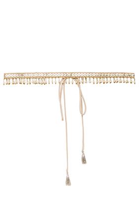 Gold Sequin Pearl Fringe Lace Belt