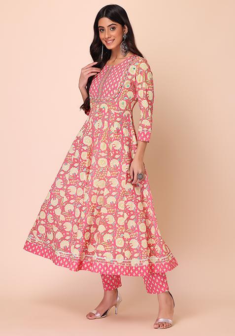 Women's Cotton Anarkali Kurta with Pants and Dupatta