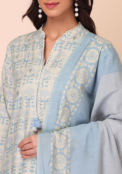 Peacock Blue Color Muslin Top[T.L.46]And Parallel Pant [P.H.36]With Muslin Dupatta