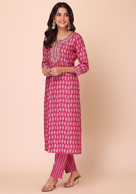 Women Muslin Pink Geometric Print Kurti Skirt Dupatta main image 0