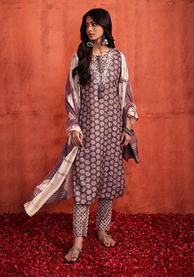 Purple Digital Printed Tape Muslin Straight Kurta