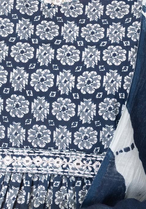 Women'S Indigo Kurta Set With Palazzo And Dupatta Plus Size main image 1