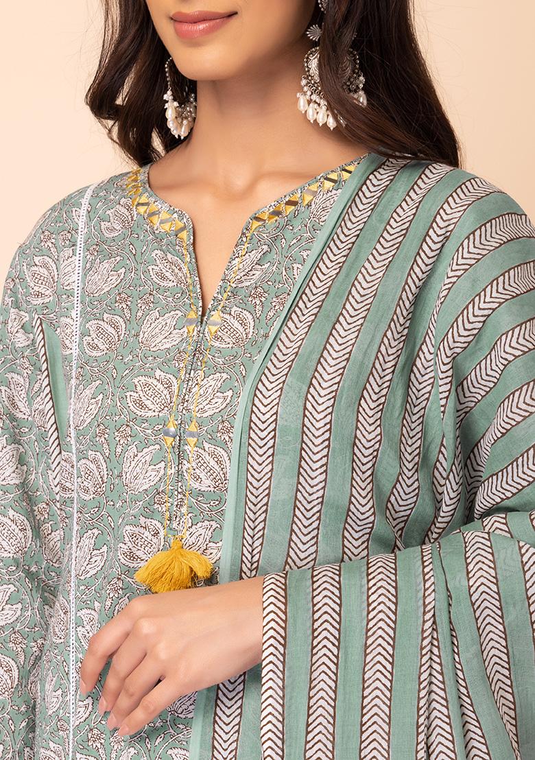 Green Pastel Print Halter Kurta Set