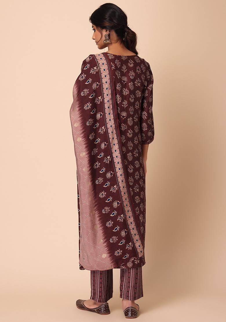 Kurtas & Kurtis : Maroon heavy maslin cotton long kurti