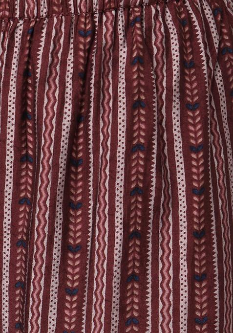 Maroon Printed Muslin Kurta Set